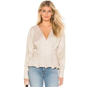 L'Academie The Lorene Blouse Oatmeal Cream Long Sleeve Tunic Blouse Size XS NWT